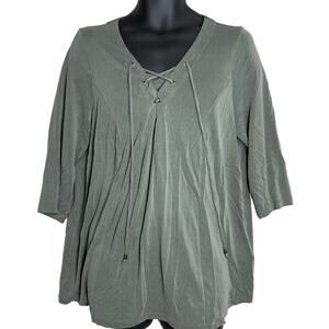 Catherine Tunic Blouse Plus 0x Green Long Sleeve Modal Blend Minimalist Boho